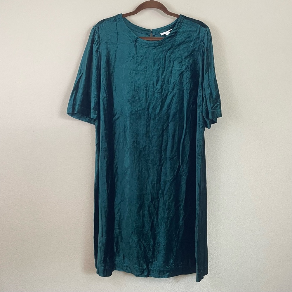 NWT J. Jill Velvet Short Puff Sleeves Crewneck Knee Length Shift‎ Dress Size XL